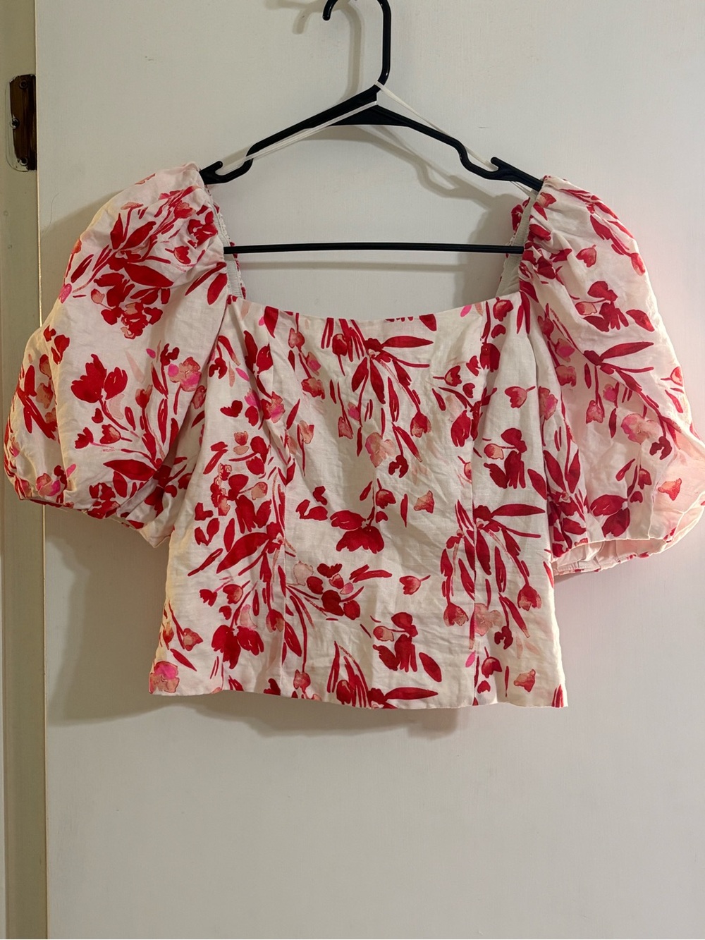 Banana Republic Cream Square-Neck Puff Sleeve Top with Floral Print
